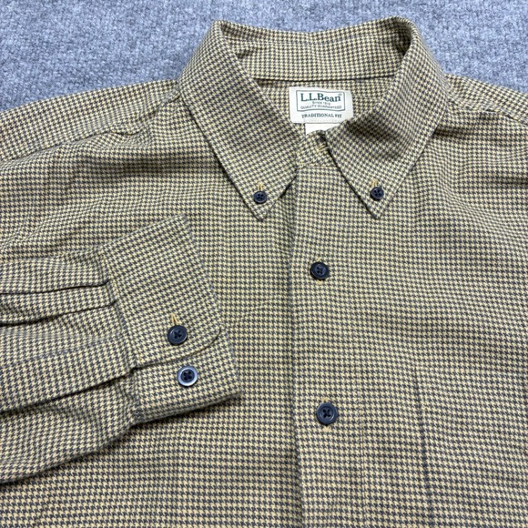 L.L. Bean Other - L.L.‎ Bean Shirt Mens L Tan Houndstooth Traditional Fit Cotton Long Sleeve